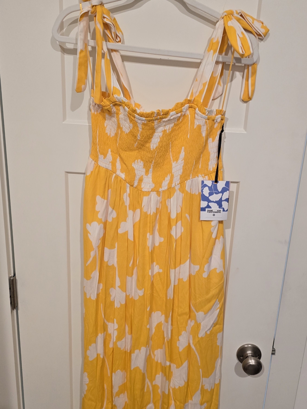 Diane Von Furstenberg Yellow and White Floral Tie-Shoulder Dress
